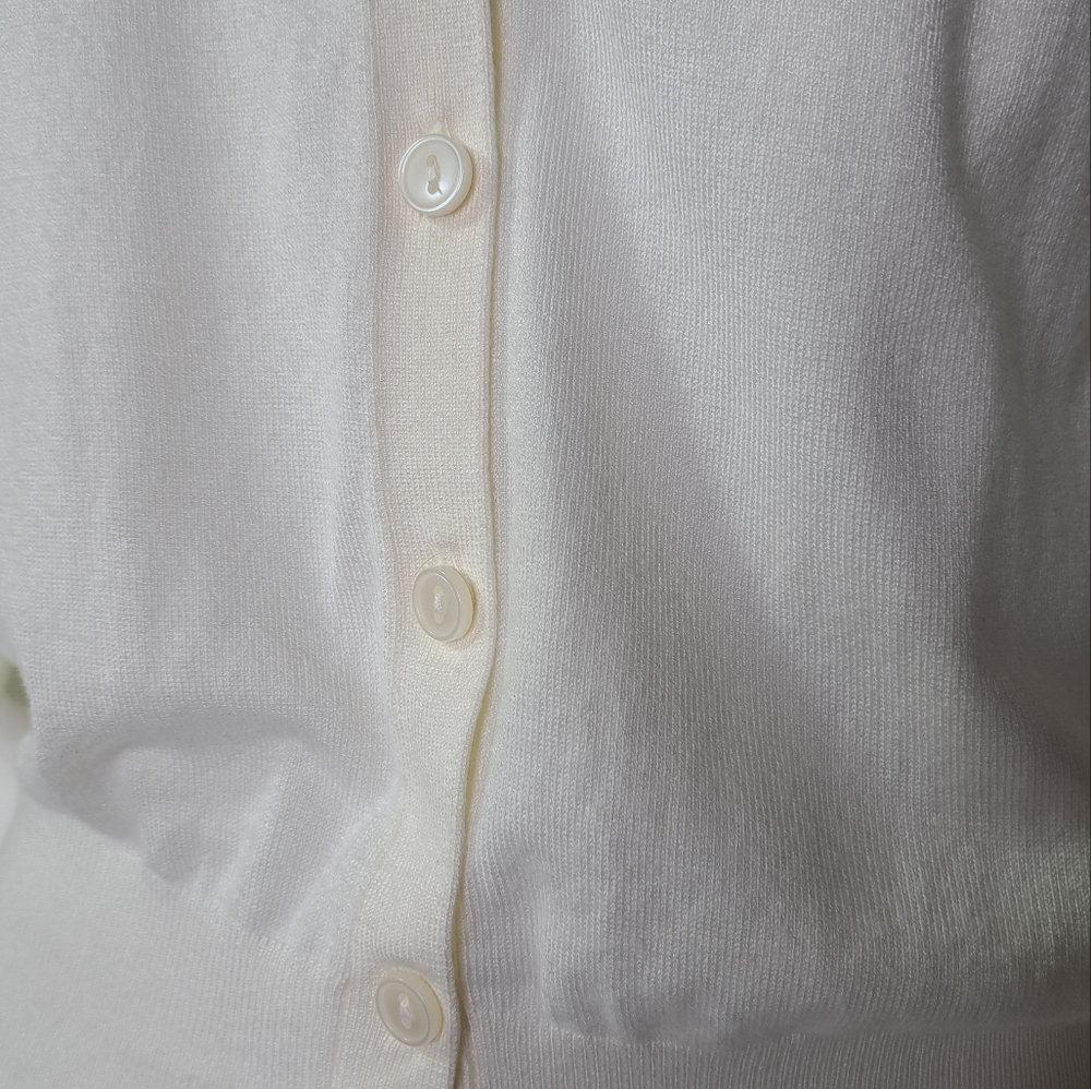 Express Ivory Short Puff Sleeve Cardigan Size XS - Picture 6 of 12